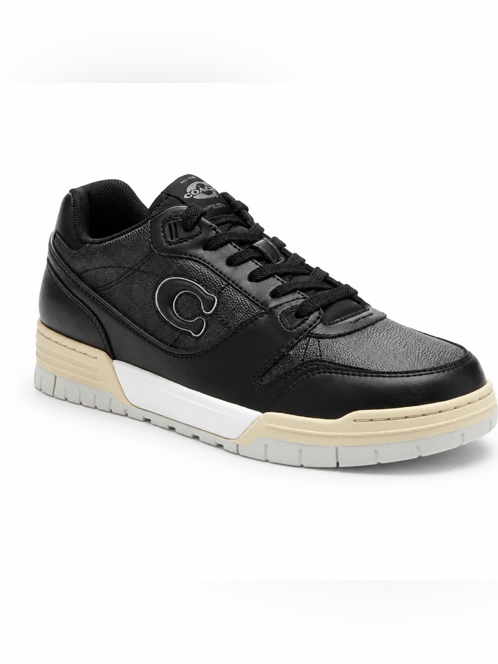 Coach SoHo Men’s Black Leather Low-Top Sneaker with Cream and White Sole